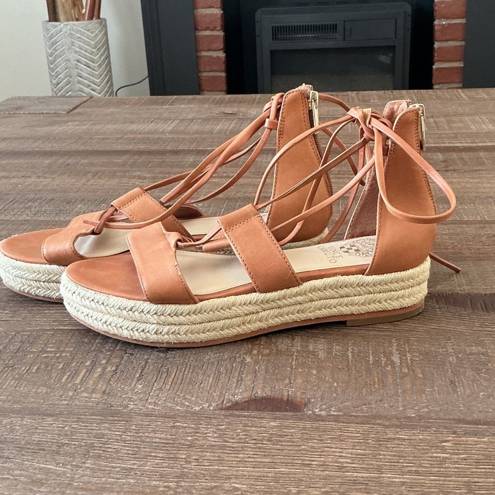 Vince Camuto Kellia Gladiator leather Espadrille Sandals Tan Size 8.5